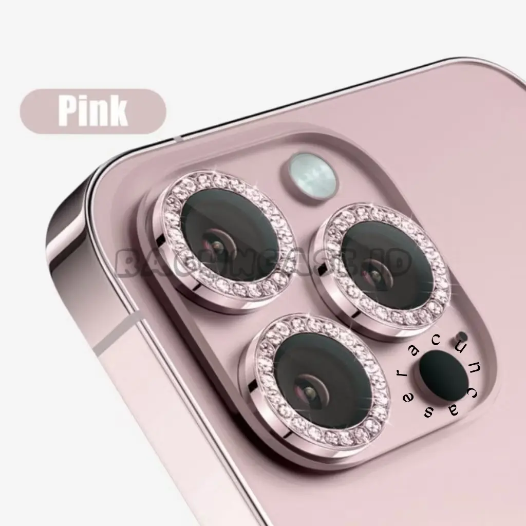 (SATU SET) Glitter Diamond Camera Lens Protector Untuk iPh0ne 16 15 14 13 12 11 Pro Max 15 Plus mini Metal Lens Ring Tempered Glass Cover Cap