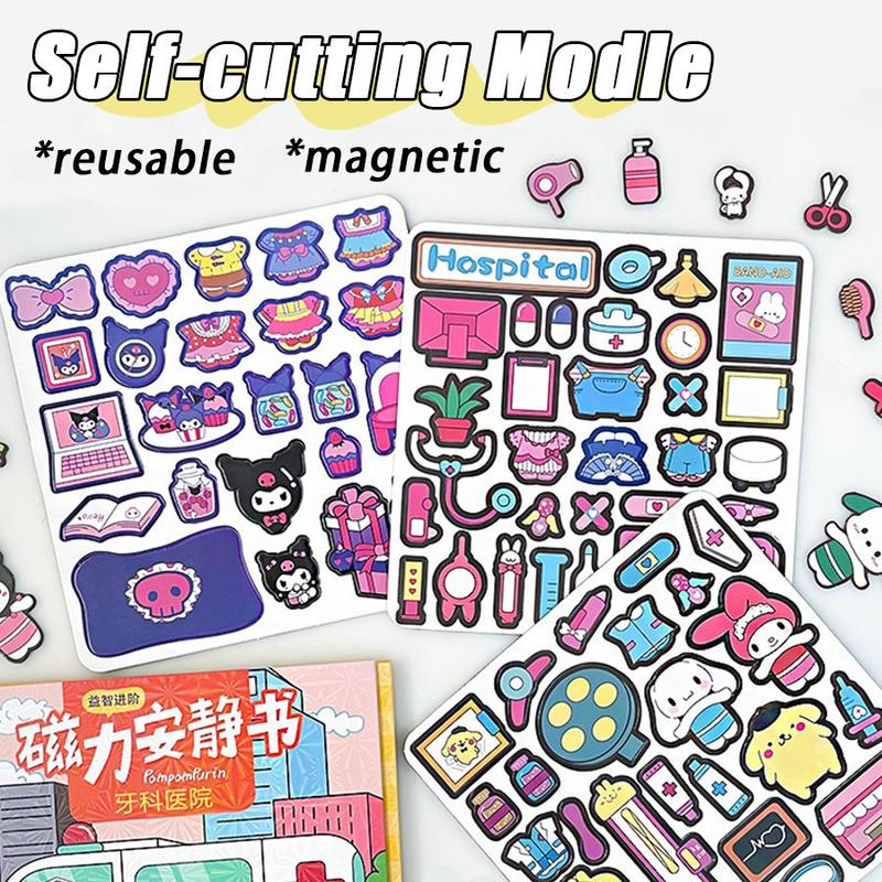 Product Introduction of Buku Tenang Magnetik, Sanrio, Reka Bentuk Melodi, Kuromi, Cinnamoroll, Ciri Tarik Magnet, DIY, Mainan Teka-teki Akaun Magnet Boleh Diulang, Potongan Percuma Kertas 26