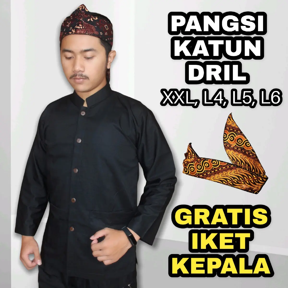 Setelan Pangsi Jumbo Dewasa Katun Dril (Gratis Ikat Kepala) XXLL4L5L6 Pria