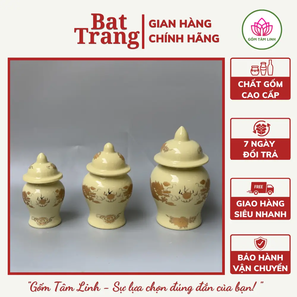 Choé thờ cúng đựng muối gạo nước, hũ đựng muối gạo nước ban thần tài men vàng kim Bát Tràng