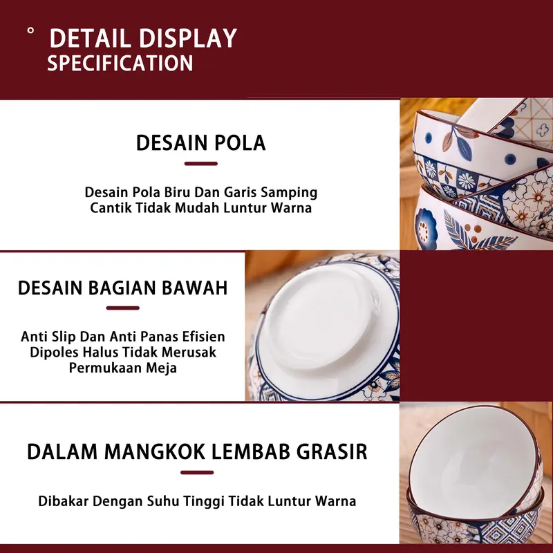 Seri Bunga Vintage Souvenir mangkuk set porselen biru dan putih bermutu tinggi mangkuk keramik kotak hadiah mangkuk Jepang kado pernikahan mangkok 7