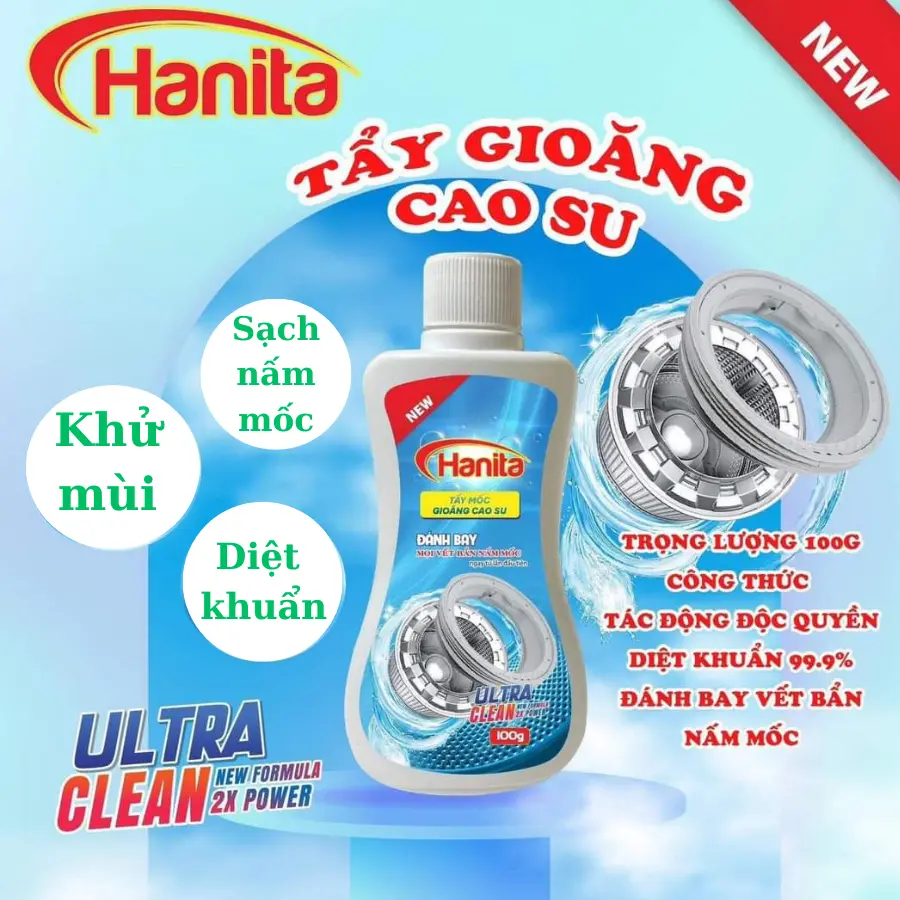 Tẩy mốc gioăng cao su máy giặt dạng bột 100g tặng cọ Làm Sạch