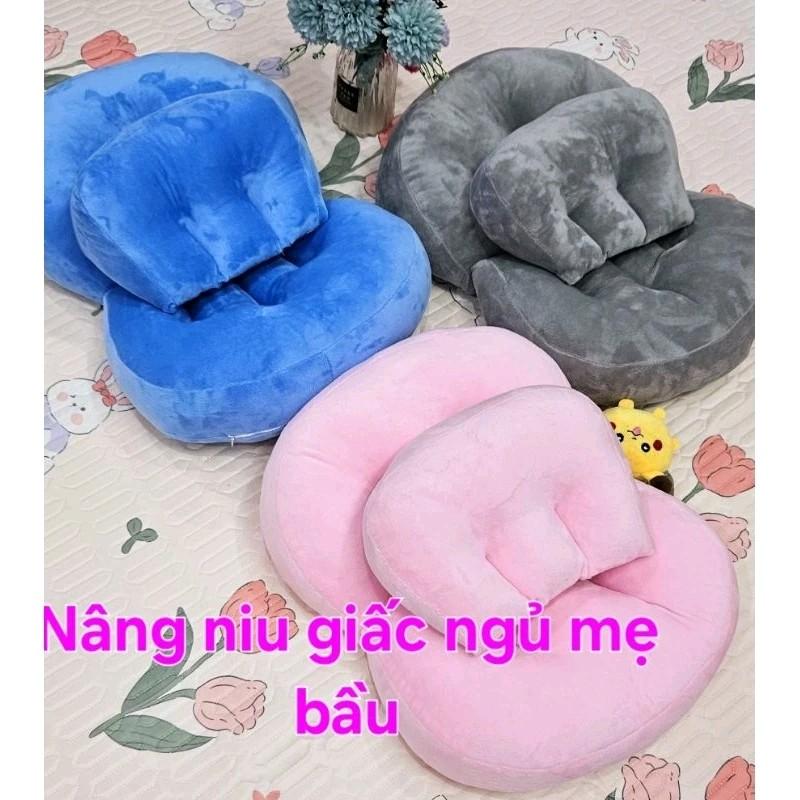 Gối ôm bà bầu cánh tiên cao cấp vải nhung mịn cải tiến mới êm mềm khi nằm giúp nâng đỡ bụng bầu giảm đau lưng tức bụng kèm gối kê tiện lợi miếng dán điều chỉnh kích thước gối ngủ cho bà bầu Kem