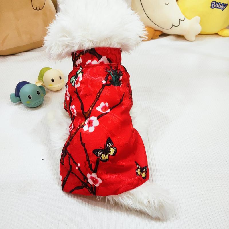  Áo dài thời trang họa tiết hoa đào dành cho thú cưng Quần áo mặc tết dành cho chó mèo LaLi Petfashion 
