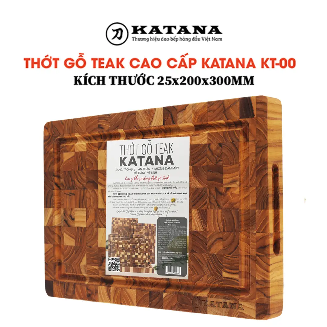 [KT00] Thớt gỗ teak thái cao cấp KATANA KT00 - chữ nhật kích thước 25x200x300mm