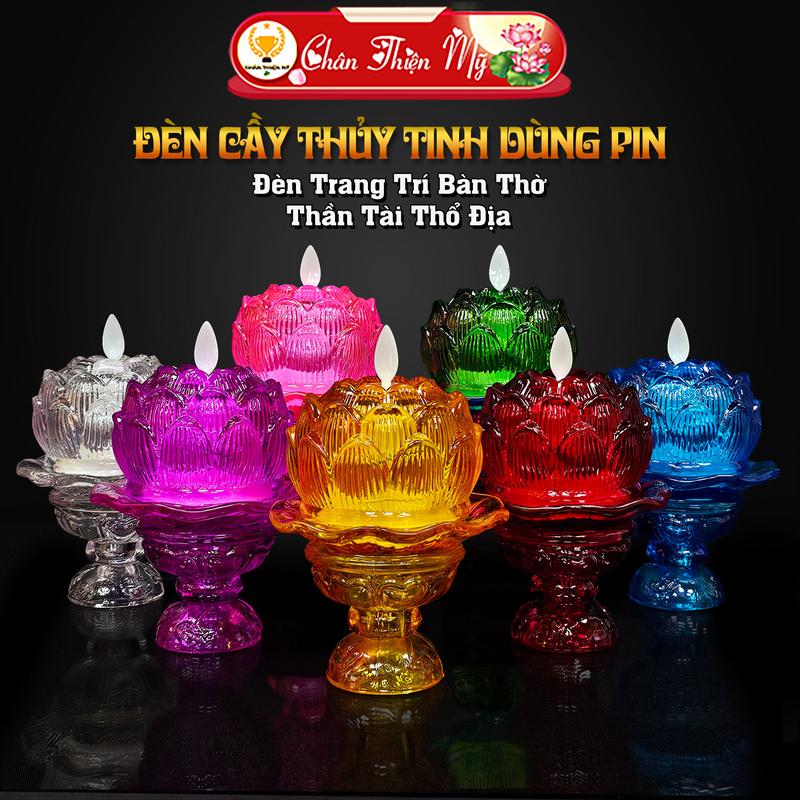 Đèn Cầy Lưu Ly Dùng Pin CHÂN THIỆN MỸ, Trang Trí Bàn Thờ Thần Tài Thổ Địa, Bàn Thờ Treo