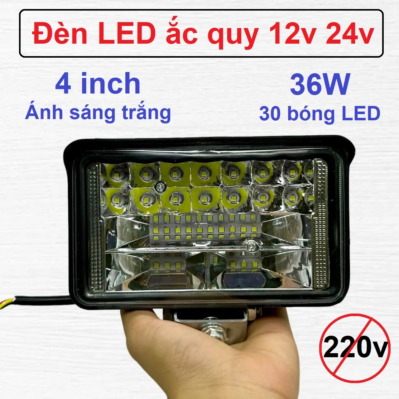 Đèn pha LED 4 inch 36w có 30 bóng LED 12v 24v chống nước ánh sáng trắng máy gặt kéo cày, tàu ghe, công nông, xe đạp điện H den đôi mắt d20 laser