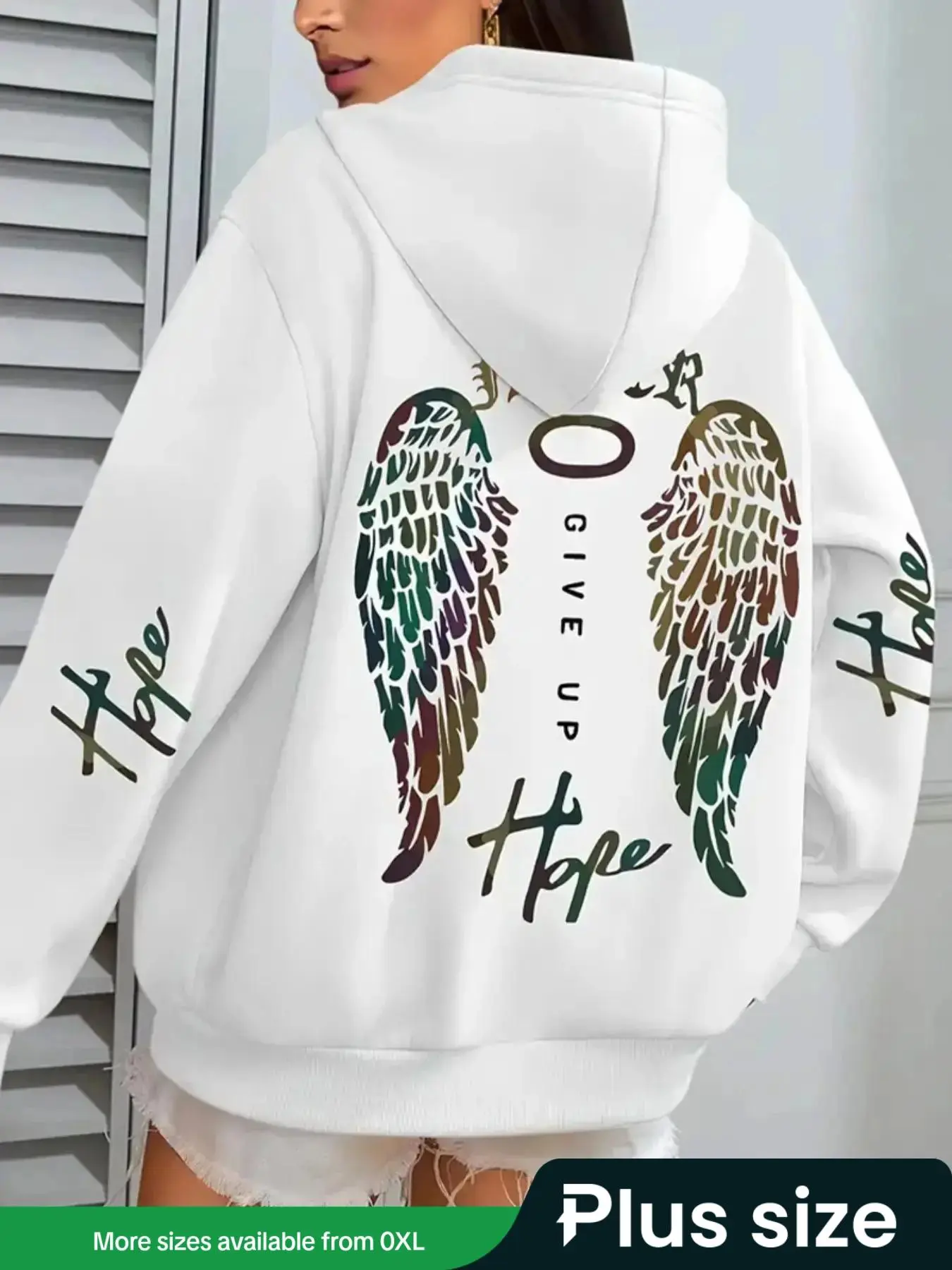 【Plus Size】 Letter & Angel Wings Print Hoodie, Casual Long Sleeve Hooded Sweatshirt for Daily Wear, Women's Clothing for All Seasons, Yoga Hoodie, Hooded Sweatshirts for Women