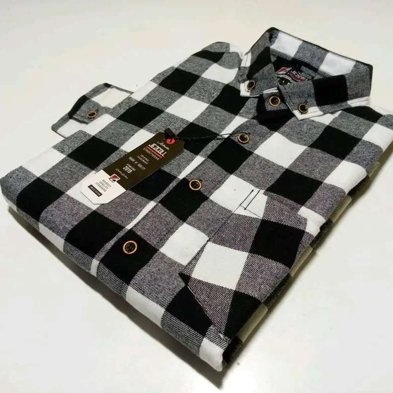 Kemeja Flanel Distro Premium Unisex Formal Pria Wanita Lengan Panjang Hem Katun CoWok Slim-fitting Tebal Kotak Motif Kerah