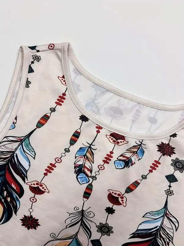 Women's Ethnic Pattern Tank Top & Wide Leg Pants Two-Piece Set, Boho Sleeveless Top & Pants for Beach Vacation Holiday, Ladies Clothes for All Seasons, Womenswear 2