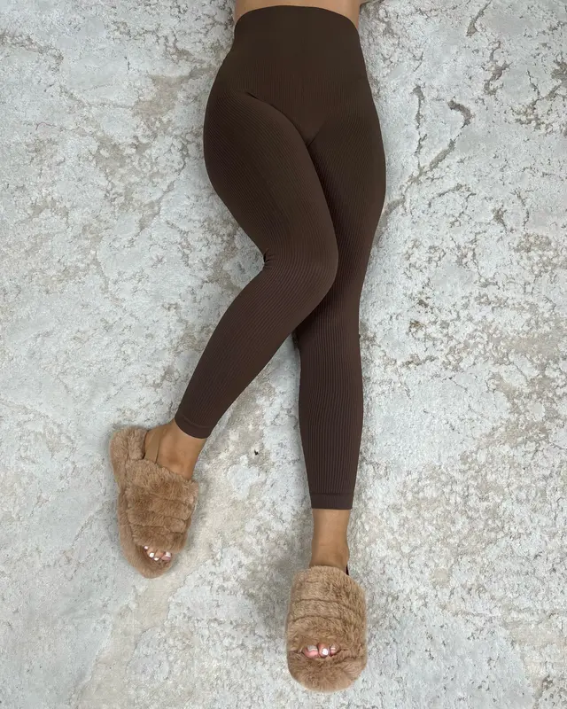 Kaci Ribbed High Waisted Basic Womens Leggings Polyester Womenswear 7