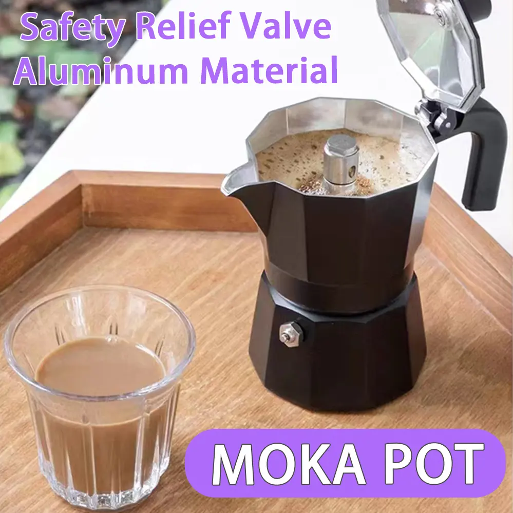 LRONE 300ML Moka Pot 300ml Coffee Maker Machine Aluminum Espresso Home Office Mocha Stovetop Set Durable  #17586 Classic Coffee Pot