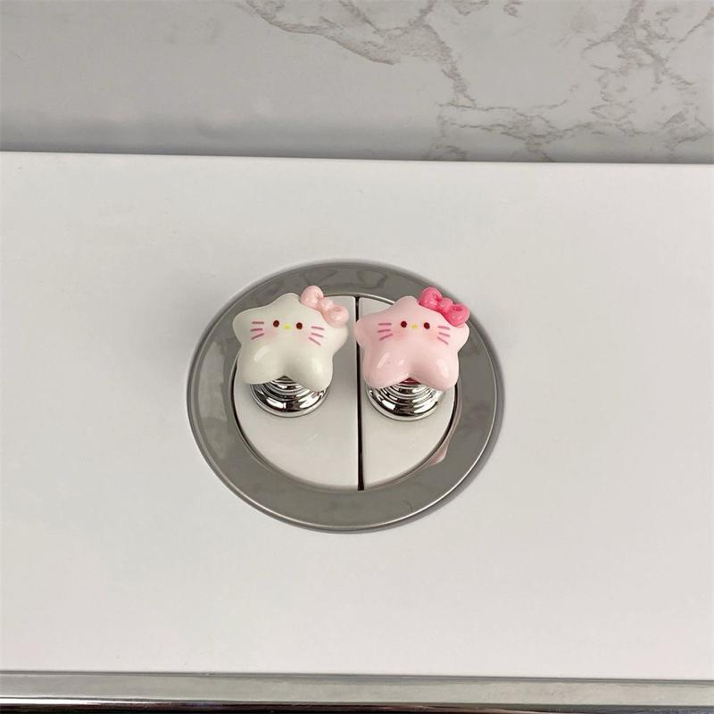 Nút bấm bồn cầu mèo kitty dễ thương dài làm móng tay phụ trợ nút tạo tác không thấm nước bình chứa nước đa năng nhỏ 1