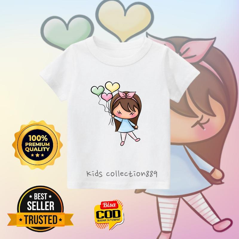 Kaos anak perempuan/ atasan anak perempuan gambar Cwek pita Balon03 5