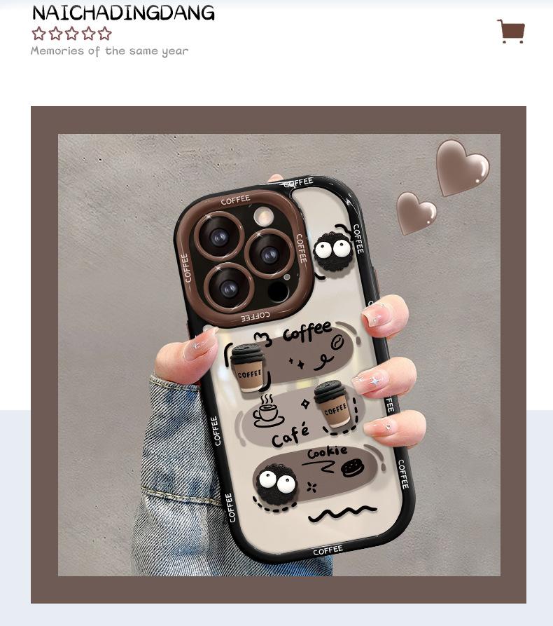 Product Introduction of IPhone Suitable for Apple 14promax Phone Case Iphone13 Graffiti Coffee Briquette Doll 11/15 Silicone Funny /16 0