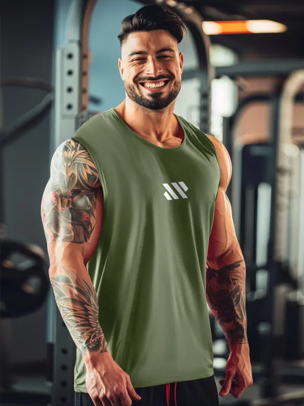 Men's Geometric Print Round Neck Sports Vest, Comfort Breathable Crew Neck Tank Top for Gym Workout Running, Casual Sportswear for Men, Indoor Outdoor Clothing 5