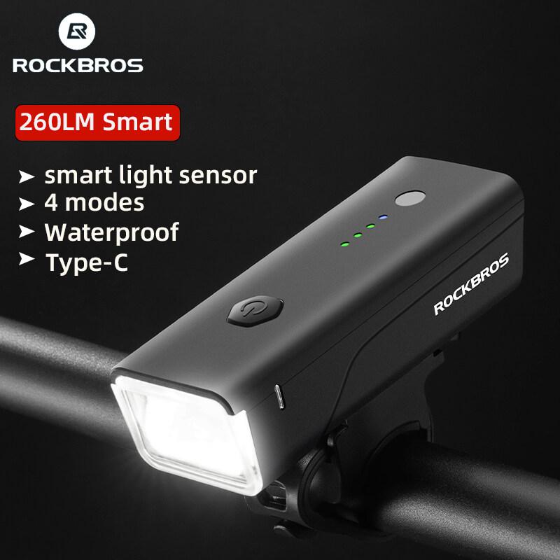 Đèn Trước, ROCKBROS, Cảm Biến Ánh Sáng Thông Minh 260LM, Đèn Pha Đạp Xe, Chống Nước, Type-C Có Thể Sạc Lại Tháo Nhanh, Đèn Pin Xe Đạp Đường Trường MTB Gắn Xe Đạp Sports Đạp Xe Đạp Fixed Gear
