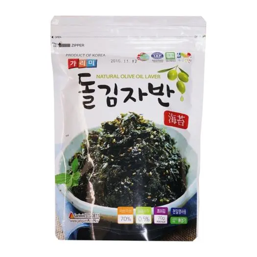 Rong biển ăn liền Garimi vị dầu Olive Hàn Quốc, Lá kim vụn dầu oliu ăn liền có vừng (Bịch 70g)