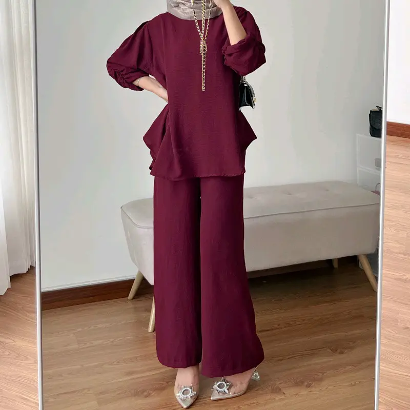 Raveena One Set Tangan Kerut | Setelan Baju Atasan Wanita Dewasa Muslim Karet Crinkle Airflow | Celana Kulot Panjang 6