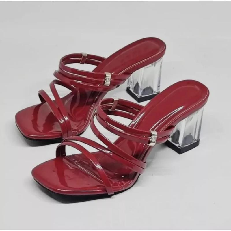 Sandal hell wanita mules hak kaca 7 cm Ardilla Sandal terlaris coklat mahugony glosy 3