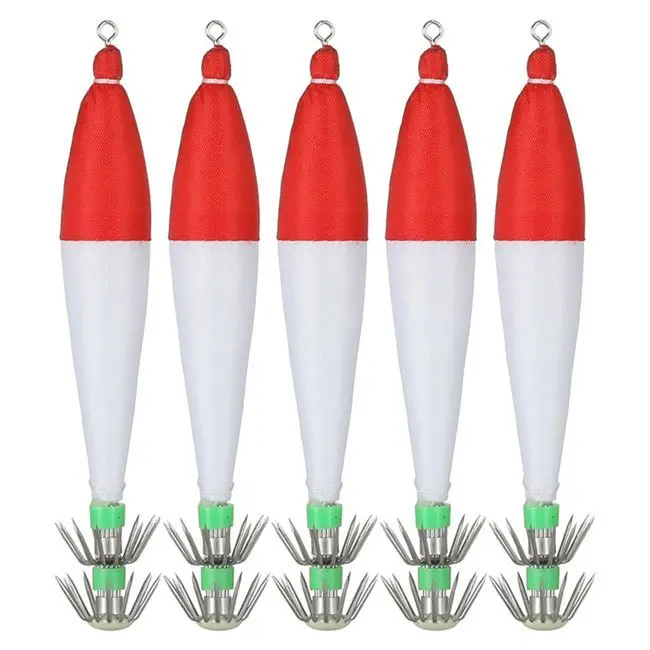 Lure Plastic Wood Shrimp Luminous Cloth Roll Squid Hook Sea Fishing Bait Luminous Lure Bait Squid Bait Wood 5-Piece Set Boat Fishing