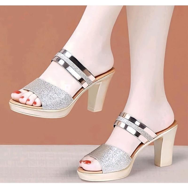 Product Introduction of Dép cao gót nữ Dép cao gót phối da kim tuyến 7f cao cấp Cao Su Sandal Đế Cao DéP 11