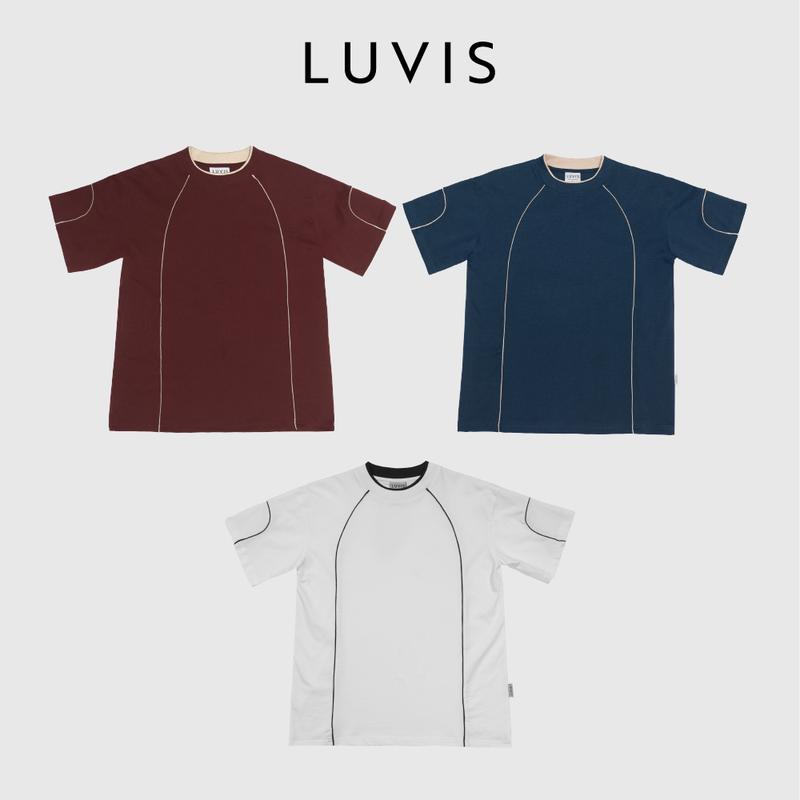 Áo Thun LUVIS Phối Lé Basic Unisex Nam Nữ Cotton 2 chiều 270GSM Cao Cấp Menswear Cổ Tròn