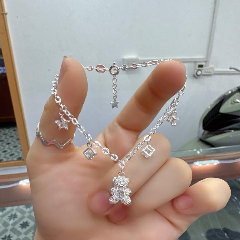  Lắc tay bạc ta kiểu mắt xích phay treo gấu siêu dễ thương cho nữ Bạc Đẹp Hải Hạnh HHj 