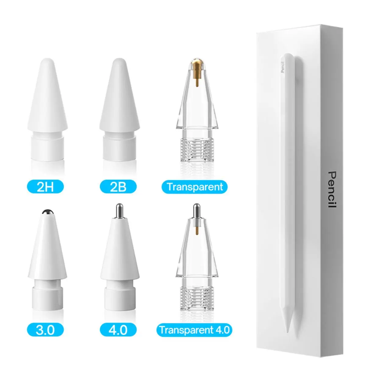 New Tip Nib for Apple Pencil Tip for Apple Pencil 1st 2nd Generation 1 2th Gen Pencil Replacement Tip 2H 2B 4.0 Transparent Nib