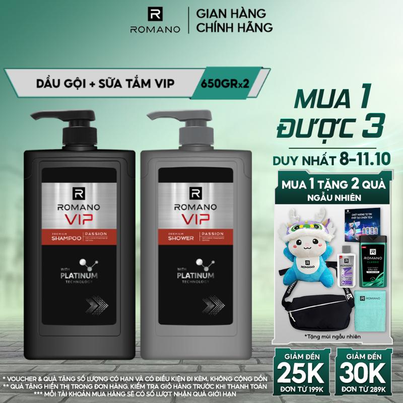 [ĐƠN 199K TẶNG 2 QUÀ] Combo Dầu Gội Và Sữa Tắm Cao Cấp cho nam Romano Passion 650g/chai