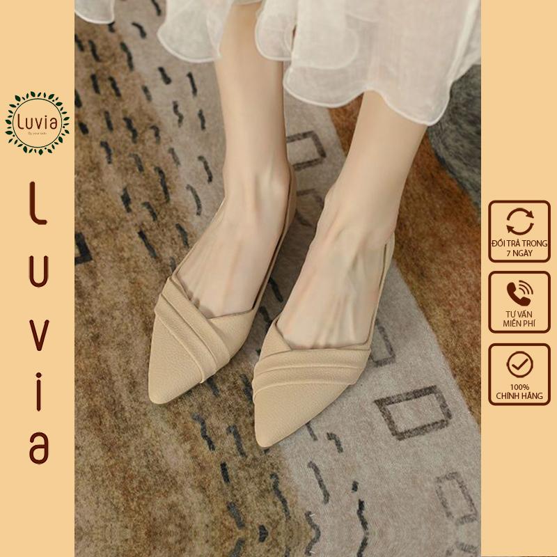 Giày búp bê cao cấp đế bệt TPR chống trơn trượt họa tiết bản chéo Luvia X156CG