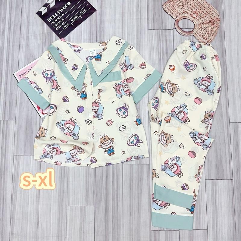 MÃ 62 . 22-48kg . Bộ quần dài tay ngắn cổ lá nhọn pijama cho bé gái size đại chất liệu LỤA MANGO mềm mịn . Bộ đồ mặc nhà thoáng mát thấm hút mồ hôi Women Quần Ngủ Áo Ngủ đồ  bộ  pijama  cho  bé  gái  30  đến 8