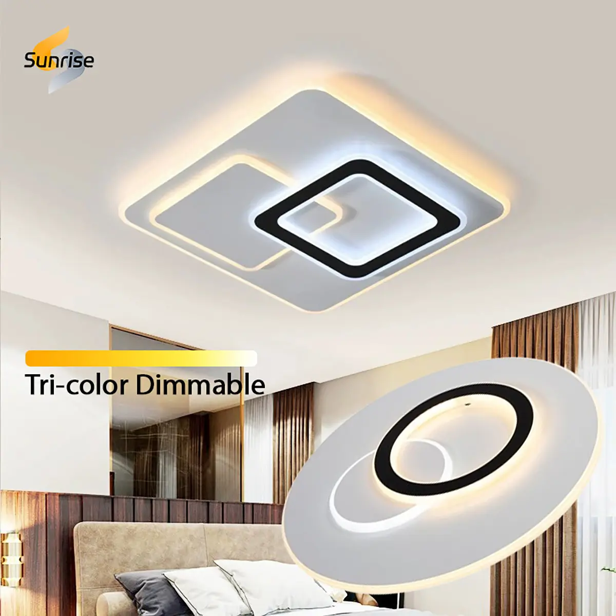 LED Ceiling Light Modern Design Tri-Color Ceiling Lamp Nordic Minimalist Chandelier Flush Mount Ultrathin Energy Saving Drop Light Ceiling for Living Study Dining Room Bedroom