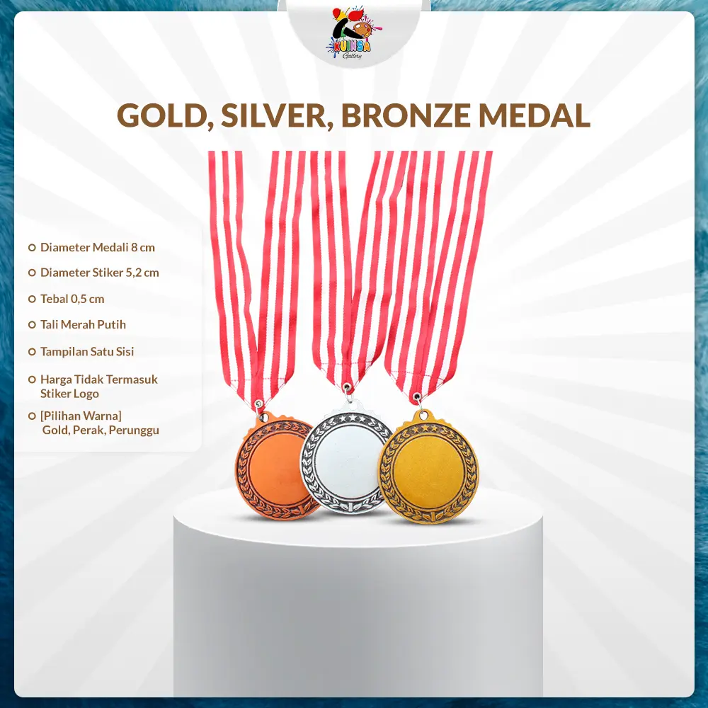 Medali Emas Perak Perunggu Plus Tali Merah Putih Bahan Resin Berkualitas Olimpiade Medalion Kejuaraan Lomba Penghargaan Juara Custom