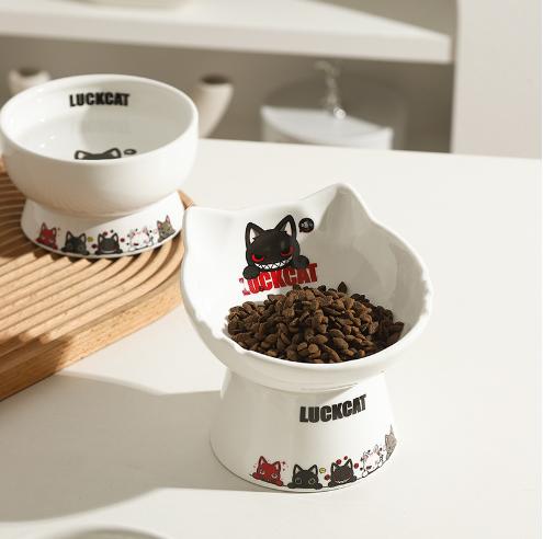 Bát ăn chống gù cho mèo, bát ăn LUCKYCAT dễ thương, bằng sứ tráng men cao cấp 1
