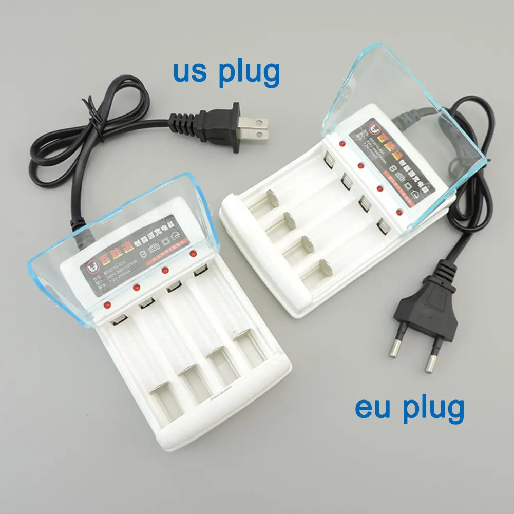 AA/AAA Battery Charger 4 Slots 220V Rechargeable Battery with Cover Adapter Accessorie