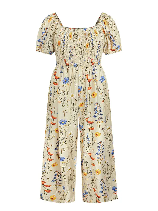 【Plus Size】 Floral Print Jumpsuit, Boho Jumpsuit for Beach Vacation Holiday, Women's Clothes for All Seasons, Bohemian Womenswear 7