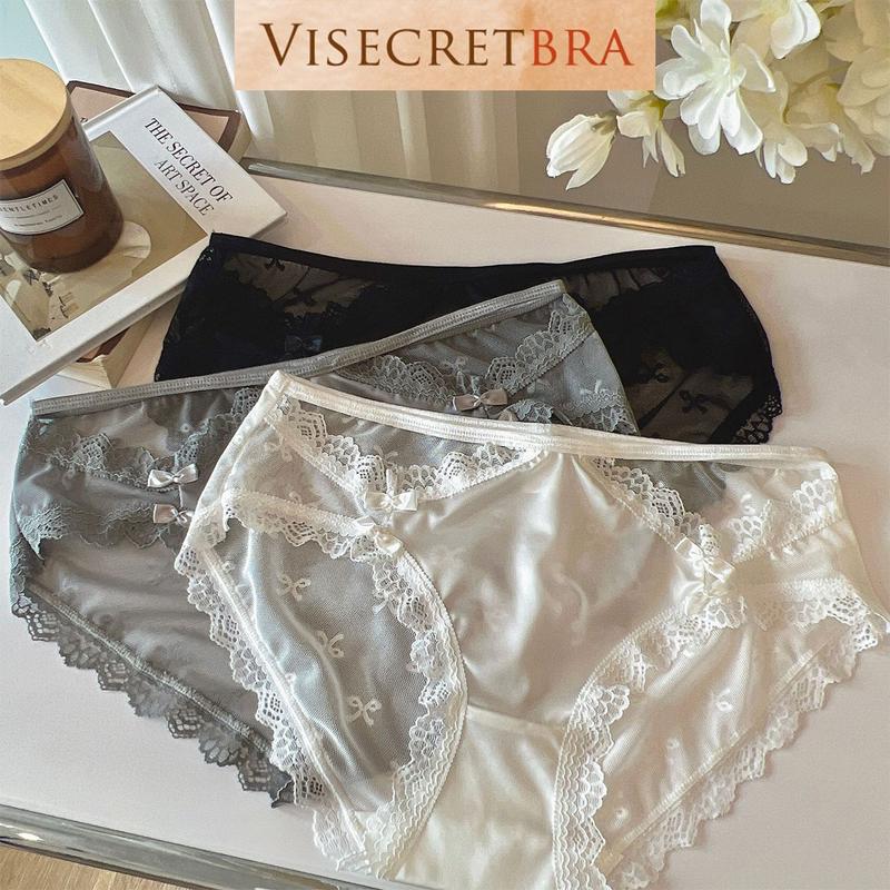 Quần Lót Quần Trong Nữ Lụa Satin Mịn Màng Ren Lưới Đính Nơ Co Giãn Kháng Khuẩn Mỏng Nhẹ Thoáng Mát -- VN240411 Women Tua Rua
