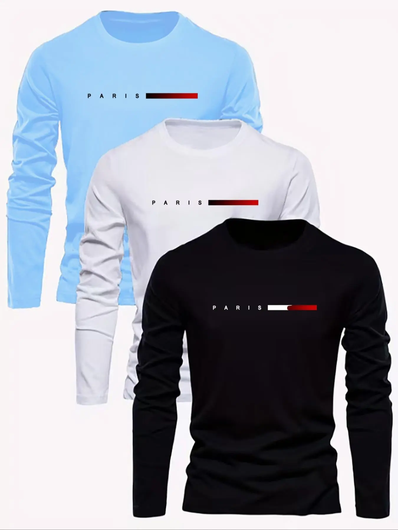Men's Letter Print Tee, Casual Comfy Regular Fit Long Sleeve Round Neck T-shirt for Fall & Winter, Graphic Tees, Men's Top for Daily Wear