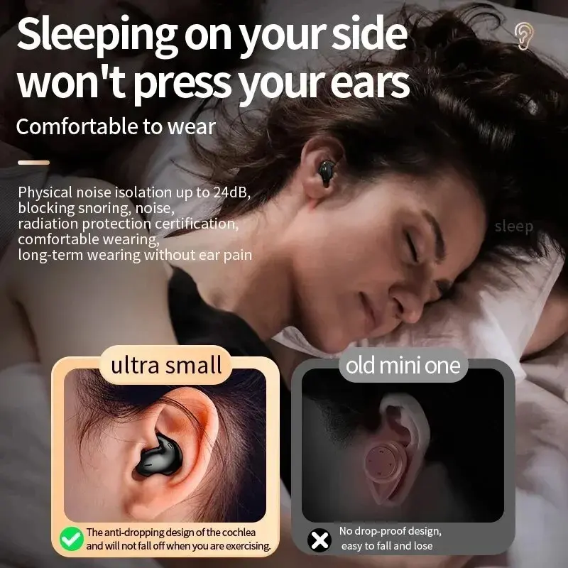 Tai nghe âm thanh nổi vô hình cho giấc ngủ, tai nghe Bluetooth không dây chống nước IPX5, tai nghe nhét tai có mic cho điện thoại Bluetooth 5.3 Led Nghe Nhạc Earphone 3