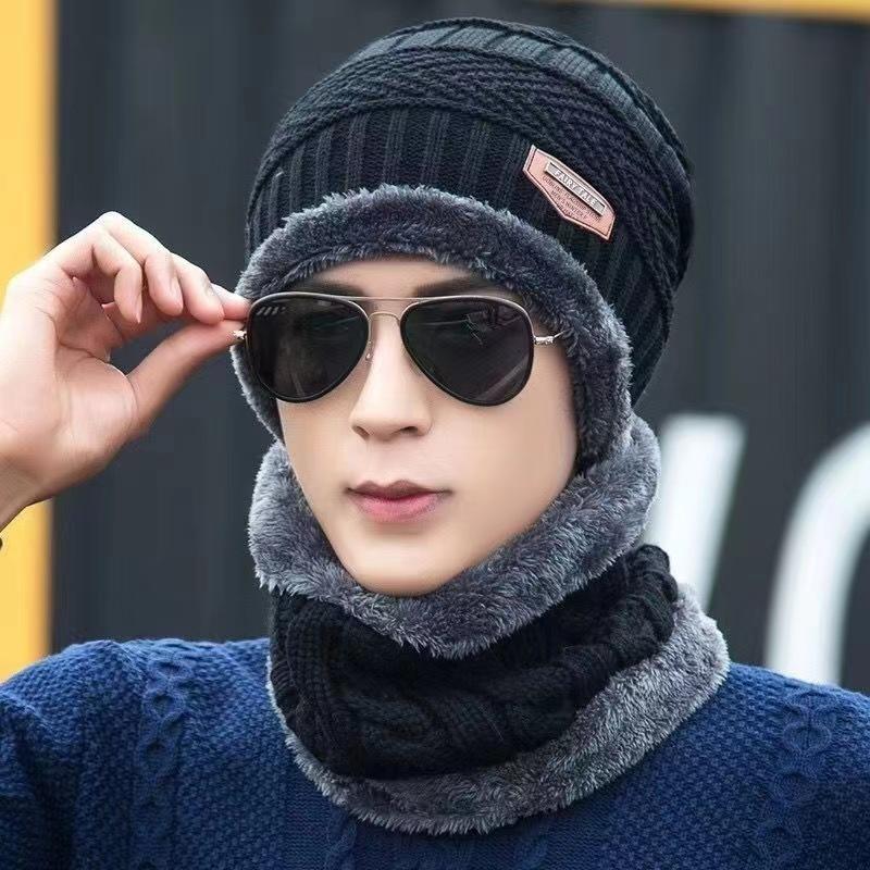 Bộ Mũ Khăn Quàng Cổ Mùa Đông, Dành Cho Nam Giới, Mũ Len Thời Trang, Mũ Ấm, Khăn Quàng quàng cổ, Che Cổ, Chất Liệu Lông Cừu, Dệt Kim, Mũ Trượt Tuyết Dày, Mũ Balaclava Ấm Áp Phụ Kiện 2