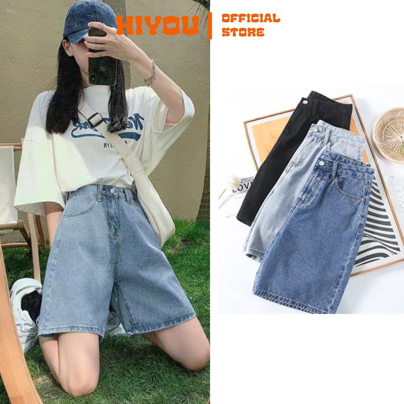 Quần short jean ngố nữ 1 khuy chất bò trơn mềm dễ phối đồ phù hợp đi chơi đi học; Quần short jean ống rộng phong cách unisex