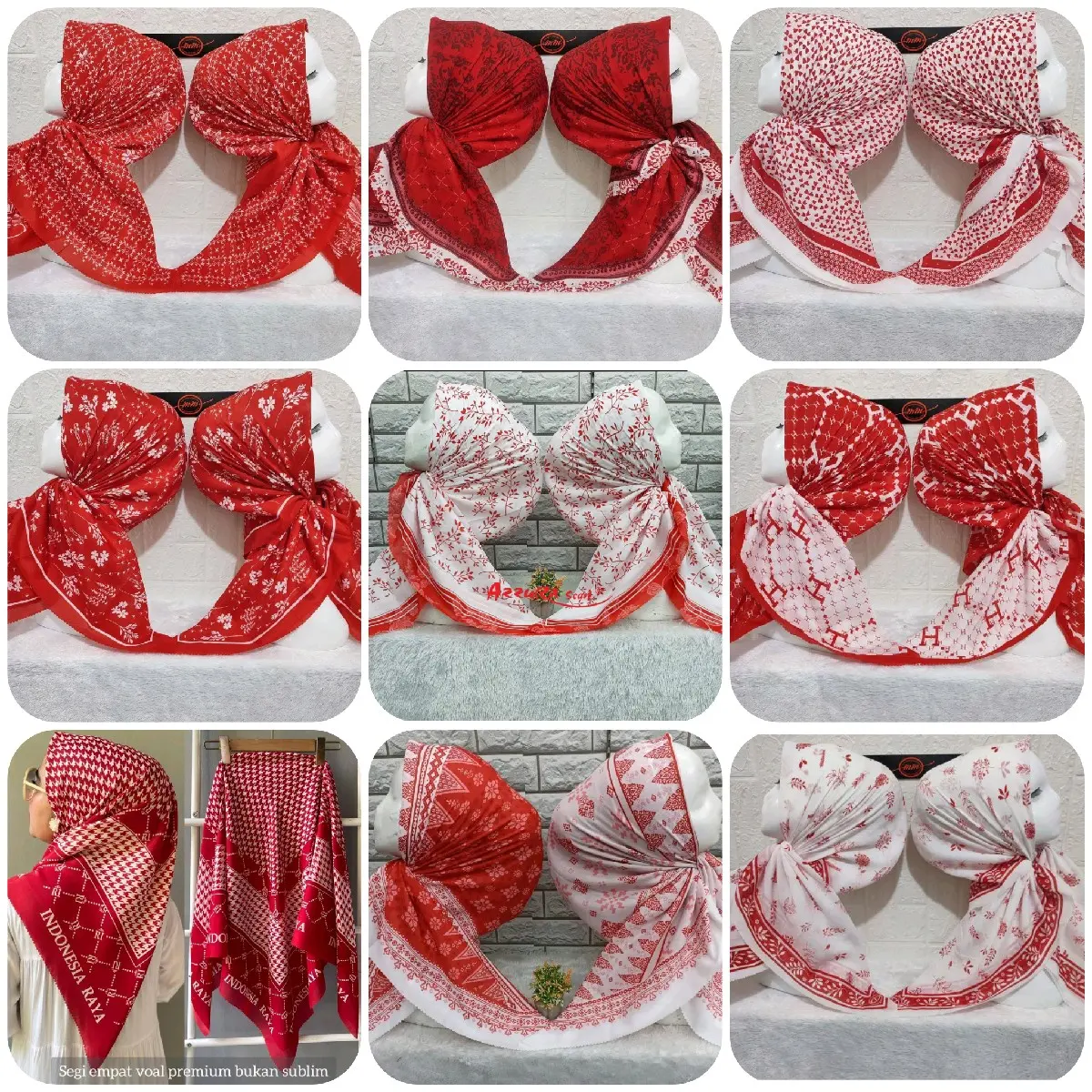 Segi Empat Kemerdekaan Motif Merah Putih Voal Ready Stock