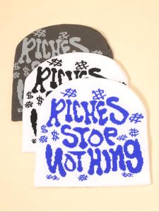 Unisex Street Trend Letters Print Beanie Hat Set, Trendy Soft Beanie Cap, Chic All-match Accessories for Fall & Winter for Women & Men