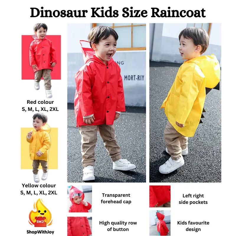 【ShopWithJoy】 Dinosaur Raincoat Waterproof Kids Rain Coat Children Kindergarten Student Dinosaur Cartoon