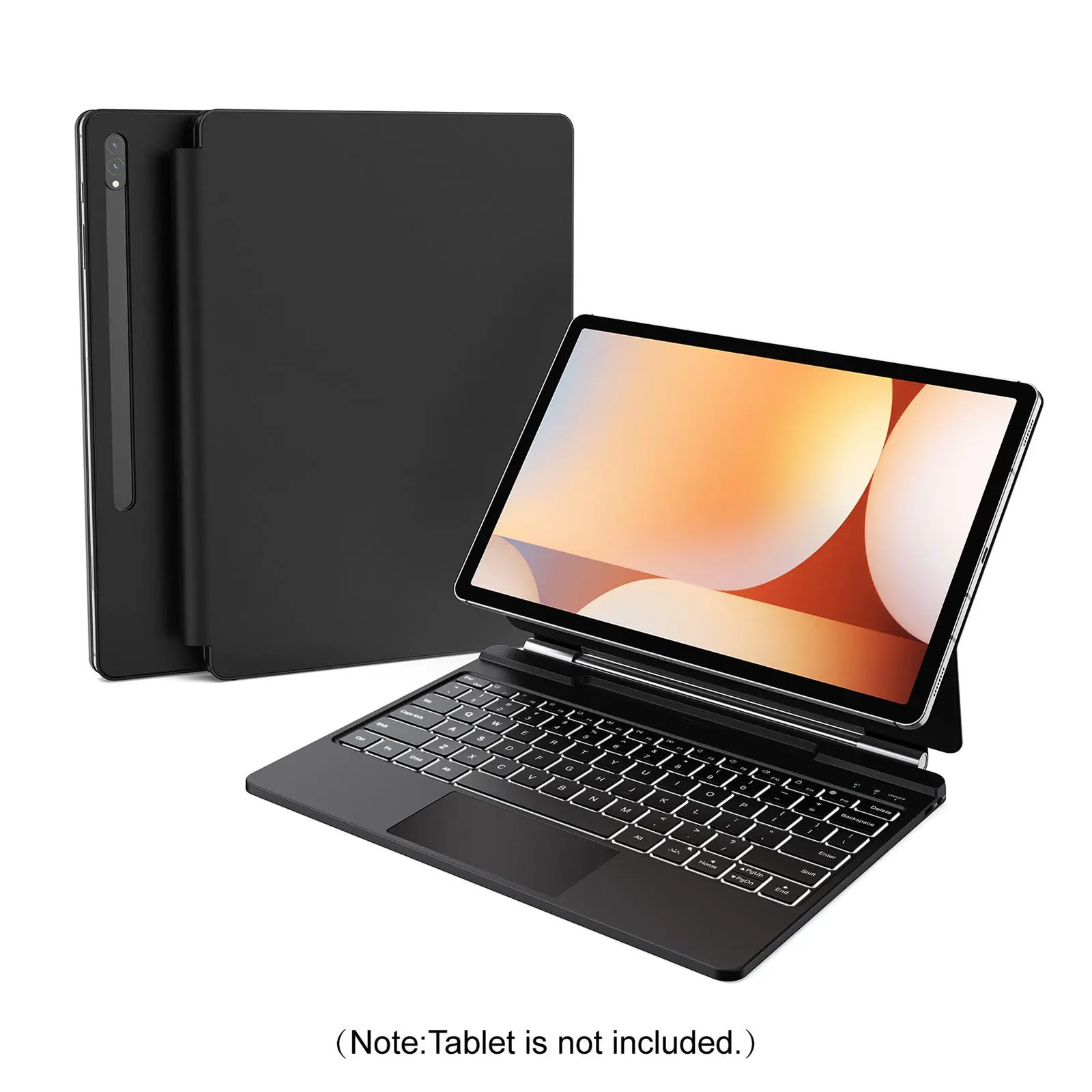 Wireless Keyboard Protective Case, USB Rechargeable Slim & Portable Tablet Keyboard with Pen Slot, Multifunctional Media Keyboard for Samsung Galaxy Tab S7+/S7FE/S8+/S9+/S9FE+/S10