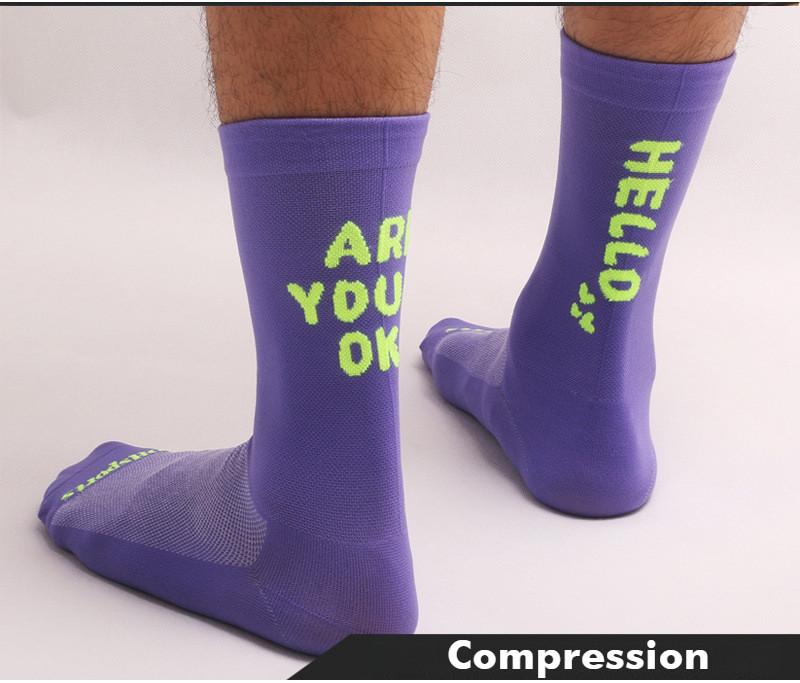 Product Introduction of 'Are you ok' Trendy men cycling socks Compression mid cut sports crew socks MTB Road Bike bicycle socks Breathable Comfortable 10