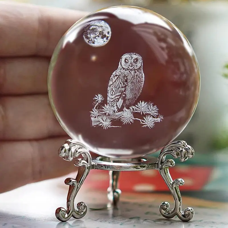 Owl Design Artificial Crystal Ball, 1 Count Creative Decoration Craft, Desktop Ornaments for Home Decor, Gifts for Friends, Figurine 2