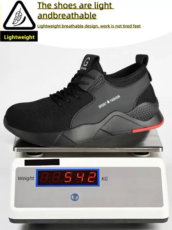 Men's Casual Lace Up Low Top Water Shoes, Lightweight Breathable Comfortable Anti-smashing Sports Shoes, Non-slip Safety Shoes for Daily Wear, Steel Toe Sneakers, Outdoor Sneakers 4