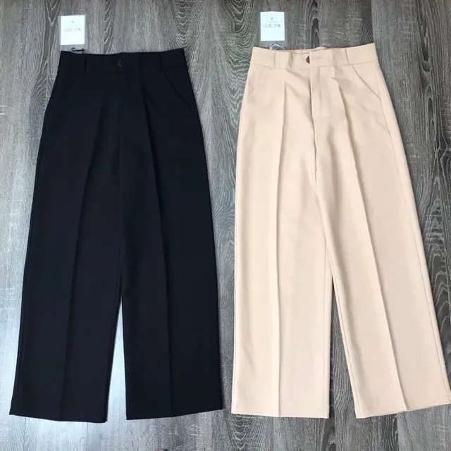 Quần ống rộng khoá giữa dáng dài chất tuyết mưa công sở dày dặn Min Xinh Shop